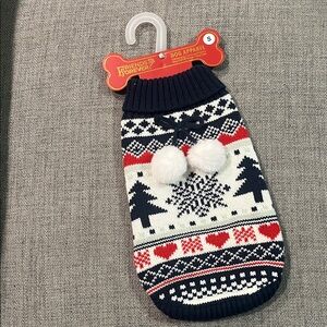 NWT Festive Dog Sweater - Navy and White Size: S